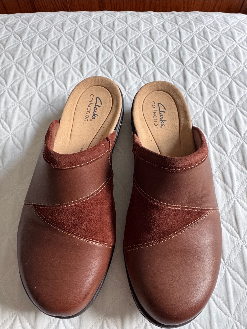 Clarks Women's Laurieann Kyla Brown Combi Leather/Suede Slip-On Mules 8W